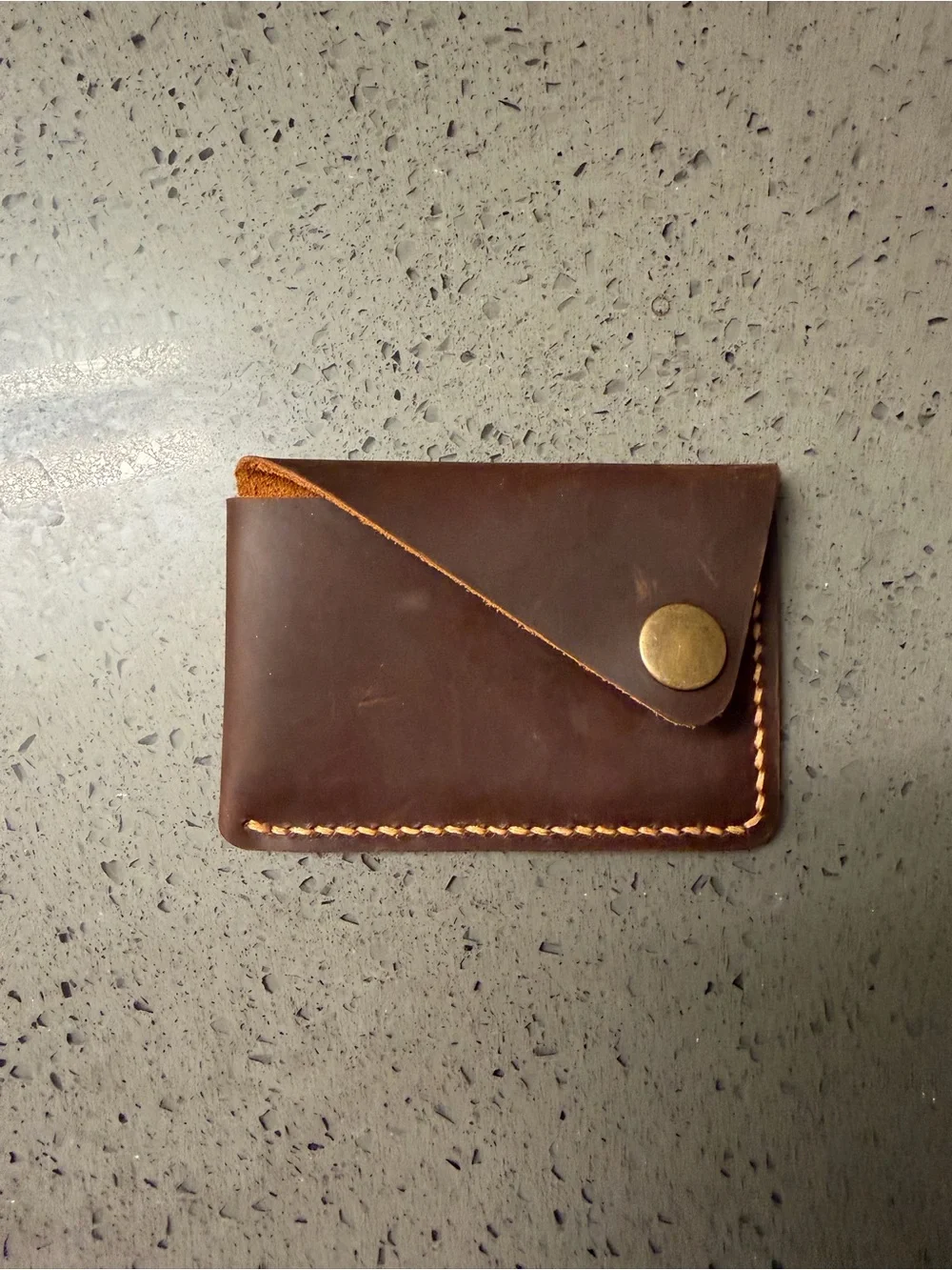 Handcrafted Brown Leather Card Wallet with Contrast Stitching